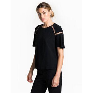 A.L.C. Black Viscose Blend Sheila Short-Sleeve Top Ring Trim Sz 2 Retail $345.00